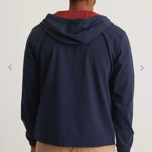 Marine layer Dawson Stretch Twill Hooded Windbreaker in Navy/Natural - Picture 5 of 7